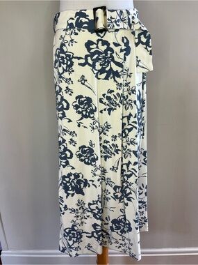 Ann Taylor Cream Wrap Sarong with Navy Floral Print